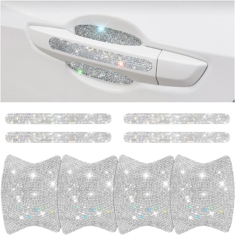 Mandark 8PCS Bling Car Door Handle Protector, Crystal Rhinestone Vehicle Door Bowl Protective Sticker, Glitter Anti-Scratch Auto Decor Decals Accessories, Universal for SUV, Sedan, Truck (White) - Image 1